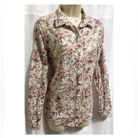 Ann Taylor - LOFT - Floral lightweight Button-Down Blouse Top sz: M - Picture 3 of 6